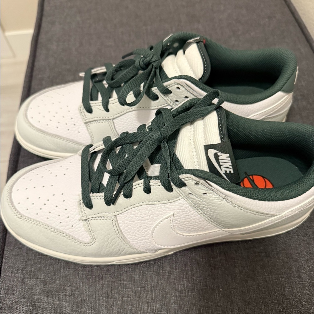 Nike White and Green Low-Top Sneakers with Perforated Toe Box